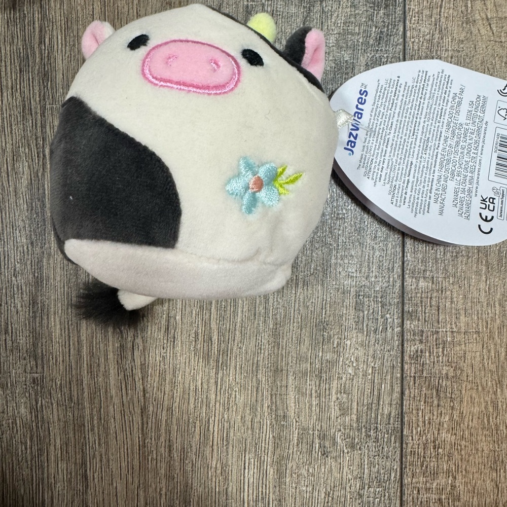 Squishmallows Cream, Black & Pink Cow Plush Rattle